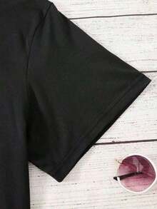 Camiseta de patrón para mujeres - top casual de manga corta con cuello redondo, lavable a máquina y transpirable, ideal para el verano y la primavera, estilo cómodo diario para mujeres, tipo de versión holgada, tejido duraderoLoose, casual and versatile top T-shirt - Negro - Ver 4