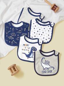 5pcs U-Shaped Rectangular Bibs, Eating Bibs, Drool Bibs, Unisex Cartoon Design, Soft & Comfortable - Multicolor - View 4