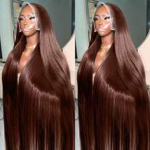 Chocolate Brown Bone Straight 30 36 Inch 250 Density 13x6 Lace Front Brazilian HD 13x4 Pre Plucked Wig 4# Brown Glueless Human Hair Lace Frontal Wigs - S4 - Xem 5
