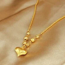 浪漫24K镀金铜Y字形爱心项链，优雅光滑的爱心吊坠项链，斋月情人节派对礼物 - 金黃色 - 查看 3