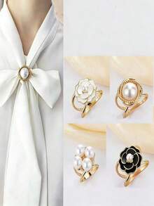 3件套女士时尚金色仿珍珠真丝围巾胸针组合，多功能围巾夹，围巾固定胸针 - 絲巾扣 - 查看 14