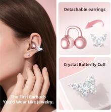 Clip-On Earbuds With Butterfly Earrings, Charge & Store Without Removing Earrings, Comfortable Fit & 50H Playtime Bluetooth Open Ear Headphones For Women, Small Ears, Gifts (Rose Gold) - Vàng hồng - Xem 3