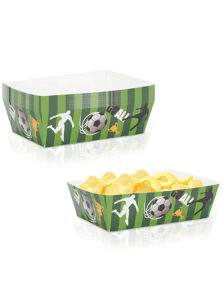 10pcs/20pcs/30pcs Football Theme Paper Food Trays, White And Green ...