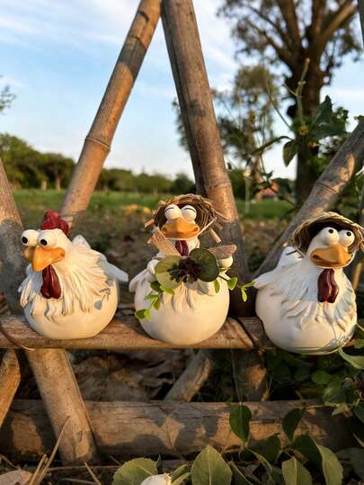 1pc Interesting Rooster Statue, Fence Decor, Cute Resin Chicken Figurine, Realistic Outdoor Animal Sculpture, Chicken Statue, Suitable For Home Garden, Stairs, Farm, Yard, Backyard And More