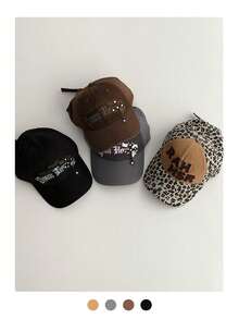 Soft Crown Niche Maillard Brown-Gray Snapback Hat, Vintage Embroidery Couple Baseball Cap, Small Face Patch Embroidery Fashion Streetwear Baseball Cap, American Letter Embroidery Soft Crown Curved Brim Sun Hat, Skater Hippie Chicks Style - Multicolor - View 4