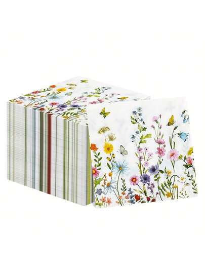 20 piezas - Servilletas de papel desechables con estampado floral, servilletas de papel con diseño de flores de primavera, decoración de vajilla con flores lindas, adecuadas para cumpleaños, té, boda, baby shower, decoración del hogar, mesa, suministros para fiestas, suministros para bodas, despedida de soltera y servilletas desechables para cumpleaños