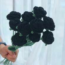 1/3/6/10 Pcs Handmade Crochet Rose Bouquet, Decorative Flower Bouquet, Artificial Flowers, Handmade Flowers, Yarn Flowers. Bridal Bouquet, Her Gift, Mother's Gift, Teacher's Gift, Creative Gift. Suitable For Home Decor In Restaurant, Living Room, Bedroom, Wedding, Party. Suitable For Spring/Summer Decor, Wedding Season, Graduation Season, Thanksgiving, Back To School, Anniversary, Birthday And Other Holidays - Black - View 1