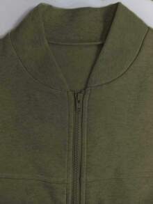 两件套休闲纯色卫衣外套上衣和直筒裤套装，柔软抓绒面料，适合春、秋、冬季穿着。 - 軍綠色88# - 查看 7