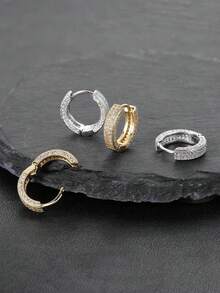 1对时尚立方氧化锆嘻哈风格男士耳环 - 彩色 - 查看 8