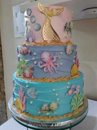 Topo de bolo fundo mar/Topo de bolo sereia/Fundo do mar aquarela/