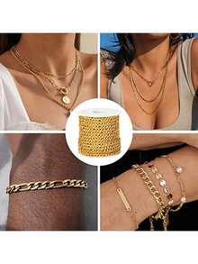 Gold Iron Cross Extender Chain, Flat O-Shape Cable Chain, Craft Jewelry Chain, For DIY Necklace Bracelet Jewelry Making - Yellow Gold - View 2