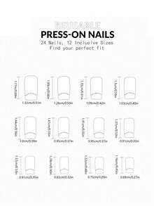 24片法式短款白色亮片线条设计按压式人造指甲，美甲用品 - 彩色 - 查看 6