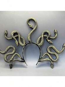 1件万圣节女神蛇头服装头箍美杜莎派对角色扮演哥特式皇冠服装头饰拍照服装配饰 - 綠色 - 查看 5