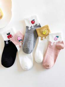 5 pares de calcetines cortos con estampado de frutas en crema, calcetines de tobillo con dibujos de frutas en crema de estilo coreano, calcetines cortos dulces de estilo japonés para mujer, calcetines cortos minimalistas y versátiles, cómodos y suaves, adecuados para uso diario casual, deportes, hogar, viajes, fiestas, regalos, todo el año - Multicolor - Ver 9