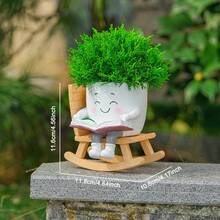 1 Resin Rocking Chair Bookworm Flower Pot - Cute Cartoon Angel Themed Succulent Plant Pot, Indoor/Outdoor Patio, Tabletop Decoration - Unique Gift For Plant Lovers, Patio Decoration, Handmade Gardening Art, Fun Gardening Supplies - Type a + Upgraded Version - View 8