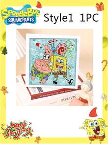 SpongeBob SquarePants Tranh đính đá toàn bộ bề mặt, có khung, tự làm, đính đá lấp lánh, tranh thủ công đóng khung ảnh, quà tặng sáng tạo, tranh giáo dục. - đồ trang trí - Xem 17
