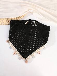 1件时尚波西米亚风镂空钩编头巾，优雅透气防晒围巾，带贝壳吊坠，女士夏季发饰，沙滩发带，度假头巾，女士头巾 - 彩色 - 查看 7