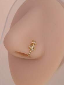 KARYOKO 1pc Double Flower Charm No Piercing Copper Inlaid Zirconia U-Shaped Nose Clip Fake Nose Ring Female No Piercing Piercing Jewelry Valentines,Mom,Mother,Mother's Day,Gift - Vàng - Xem 3