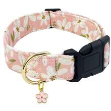 Soft & Comfortable Floral Print Pet Dog Collar With Flower Pendant, Adjustable & Washable Cute Dog Necklace - 白色 - 查看 7