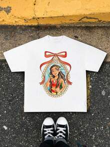 Disney Y2K Style  Ocean Princess Bow Frame Short Sleeve T-Shirt - White - View 2