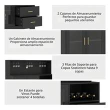 Mueble para bar de vinos con luz LED, clóset de café con estante para vino y soporte para vidrio, aparador de cocina con estante de almacenamiento, clóset de licor no empotrado para sala de estar, comedor,negro,blanco,gabinete de Licor para Sala de Estar - Negro - Ver 3