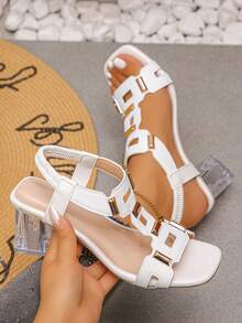 Sandal đế thô dành cho thanh thiếu niên, kiểu dáng đơn giản, tối giản, nhẹ nhàng và không cồng kềnh, giúp bước đi vững chắc, phối cùng quần tây gọn gàng và thời trang, hoặc phối cùng váy một cách nhẹ nhàng và duyên dáng, phù hợp cho du lịch, giải trí, nghỉ mát và các dịp khác. - trắng - Xem 2