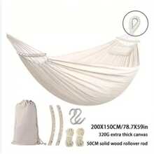 400 LBS Heavy-Duty Wing Back Hammock ,Double-Sized Bohemian-Style  Hammock With Elegant Tassels And A Fishtail Knit. High Load-Bearing Capacity, Includes Two Thick Ropes And A White Women's Drawstring Storage Bag. - 米色(無流蘇) - 查看 7