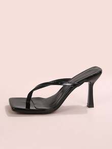 Giày sandal cao gót mũi vuông quai mảnh tối giản kiểu Pháp mùa hè mới, phù hợp cho đi làm, dự tiệc và đi biển. - màu đen - Xem 2