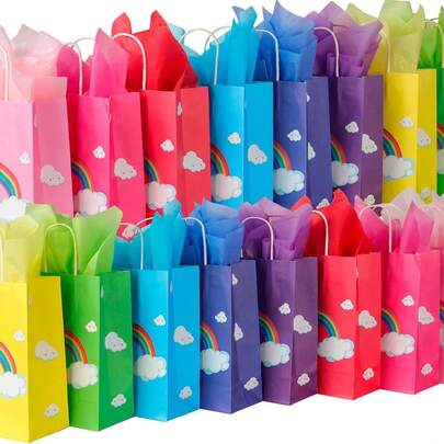 12 túi quà cầu vồng | Túi mua sắm, túi dự tiệc, túi quà tặng đám cưới, sinh nhật | Túi tote thủ công, quà tặng tiệc, đồ trang trí sinh nhật, đồ trang trí quà tặng tiệc, đồ trang trí đám cưới, đồ dùng tiệc (Không bao gồm giấy lụa)