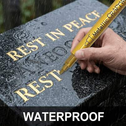Golden Tombstone Marker | Restores Faded Text On Tombstones And Granite Surfaces, Weather-Resistant, Quick-Drying Oil-Based Fine Tip, Designed For Cemetery Maintenance And Marble Tile Color Restoration, Specifically For Cemetery Upkeep And