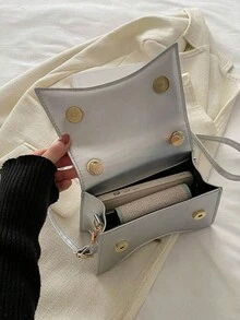 Fashion Mini Commuter Convenient PU Material Design Women's Handheld Square Bag - Silver - View 6