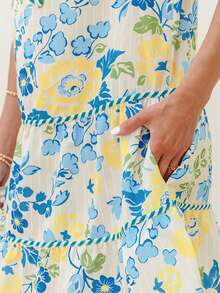 Đầm ngắn tay cánh hoa màu xanh dương kẻ sọc hoa văn dành cho nữ - Nhiều màu - Xem 7