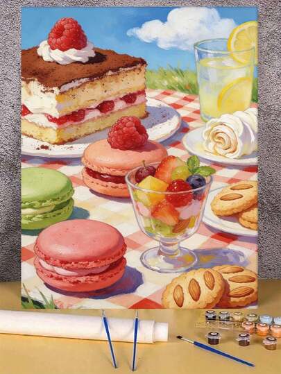 甜点野餐 DIY 数字油画帆布画工艺品 成人家居装饰 40x50厘米/16x20英寸 节日礼物