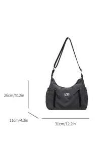 Women's Fabric Plaid Crescent Underarm Bag, Letter Embroidery Multi-Pocket Design Can Hold Water Bottle, Casual Sports Practical Shoulder Bag - Multicolor - View 6