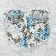 WO Cropped Corset Floral Tomara que Caia Amarração traseira sexy - Verde Menta - Visão 1