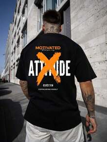ZIVRE Men's T-Shirt With Letter Graphic, - 黑色的 - 查看 4