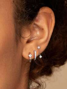 3 pares (6 piezas) de elegantes pendientes de plata, joyería para mujer, regalo para ella - Plateado - Ver 6