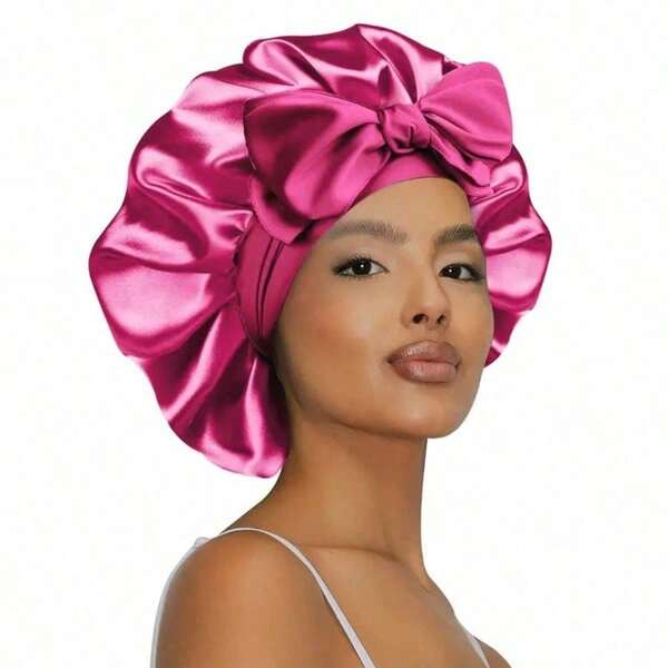 4 paquetes de gorros para mujeres - Gorros de satén sedoso de color sólido con diseño de cierre elástico estampado para un sueño cómodo y uso diario, protección del cabello con estilo casual