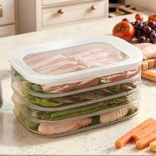 Bộ 1 hộp đựng thực phẩm xếp chồng được, hộp sắp xếp tủ lạnh, hộp bảo quản thịt, hộp đựng thực phẩm trong suốt 1/2/3/4 tầng, thiết kế xếp chồng chống rò rỉ, có thể tái sử dụng cho tủ lạnh và tủ đông, thích hợp để đựng phô mai, thịt bò cuộn, tôm, v.v. - Nhiều màu - Xem 3