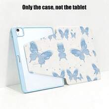 浅蓝色蝴蝶图案PU皮革支架手机壳，带笔槽，720度旋转支架，自动休眠/唤醒功能，兼容荣耀手机、平板电脑、苹果手机及其他设备 - 彩色 - 查看 2