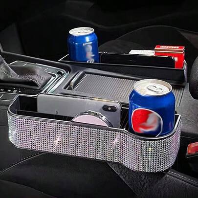 Carbon Fiber Pattern Car Seat Gap Storage Box, Middle Console Crevice Insertion Organizer Box For Storing Phone & Misc, Car Interior Accessories, Unisex