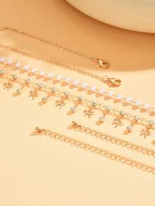 2pcs/Set Fashionable Elegant Crystal Butterfly Tassel Waist Chain, Double-Layer Handmade Pearl Body Chain, Suitable For Daily, Date, Outing, Party Wear. Handmade Chain Length Can Be Customized - Multicolor - View 3