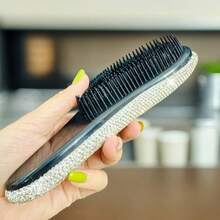 Luxury Rhinestone Anti-Static Hair Brush With Cushion Handle, Suitable For All Hair Types, ABS Plastic Handle Comb, Hair Styling Tool - White - View 8