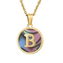 1 Pc Custom Stainless Steel Exclusive Letter Necklace Natural Shell Letter Necklace 18K Gold Oil-Dripping Letter Pendant - Multicolor - View 9