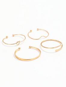 4pcs Fashionable Minimalist Knotted V-Shaped Open Bangle Bracelets, Versatile Stackable Adjustable Bracelet Set For Women - Gold - View 5