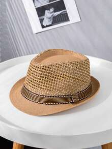 1 buah Topi Jerami Bohemian Warna Polos, Topi Anyaman Dekoratif Pelindung UV, Aksesori Fashion Serbaguna untuk Pria dan Wanita, Sepanjang Musim - topi jerami - View 9
