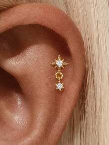 925 Sterling Silver Mini Stud Flat Back Earrings For Women 18K Gold Plated Helix Cartilage Piercing Jewelry Dainty Star Cluster Cubic Zirconia Lotus Climber Screw Backs - Gold - View 5