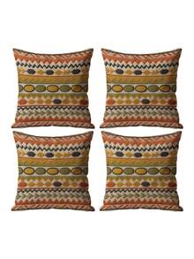 1/2/4pcs,Bohemian Vintage Style Pillowcases, Geometric Pattern Contrast Color Printed Cushion Covers,Single-Sided Print, Machine Washable, Zipper Closure, Pillow Insert Not Included, Suitable For Sofa, Living Room - Coral Orange - View 8
