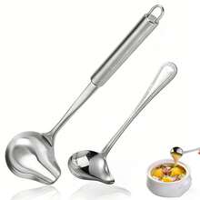 Stainless Steel Sauce Ladle With Pouring Spout, Gravy And Soup Serving Spoon With Slight Handle, Durable Cooking Ladle For Sauces, Broth, Soup And Kitchen Food Serving - Silver - View 8
