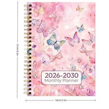 Sổ kế hoạch/lịch tháng 2026-2030 - Tháng 1 năm 2026 đến tháng 12 năm 2030, lịch 5 năm, thiết kế hoa bướm tím, lịch lập kế hoạch hàng năm, phân chia tháng, lịch 60 tháng, kích thước 5.5" x 8.3", 71 tờ/142 trang giấy dày, bìa chun, gáy xoắn bền chắc, cán màng, có túi đựng, quà tặng ngày lễ, năm mới, ngày Valentine. - A5 - Xem 8